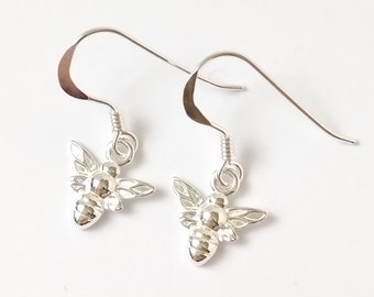 Sterling Silver Bee Earrings with Drop Dangle Charms