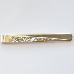 Handmade Sterling Silver Tie Slide with Hand Engraved Diagonal Pattern, 6mm wide