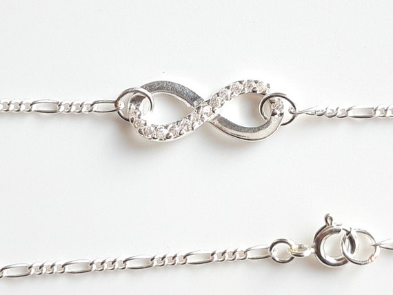 16cm silver bracelet＆Infinitycharm Sterling Silver CZ Set Infinity Bracelet - Figaro Chain 1.6mm 6