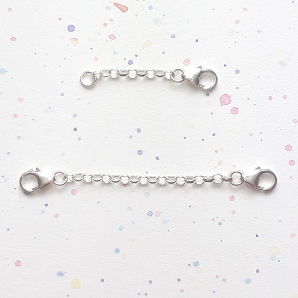 Sterling Silver Belcher Chain 2.3mm Safety / Extender - 1 & 2 Lobster Clasps 1" to 3"