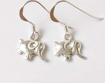 Sterling Silver Elephant Earrings Drop Dangle Charms