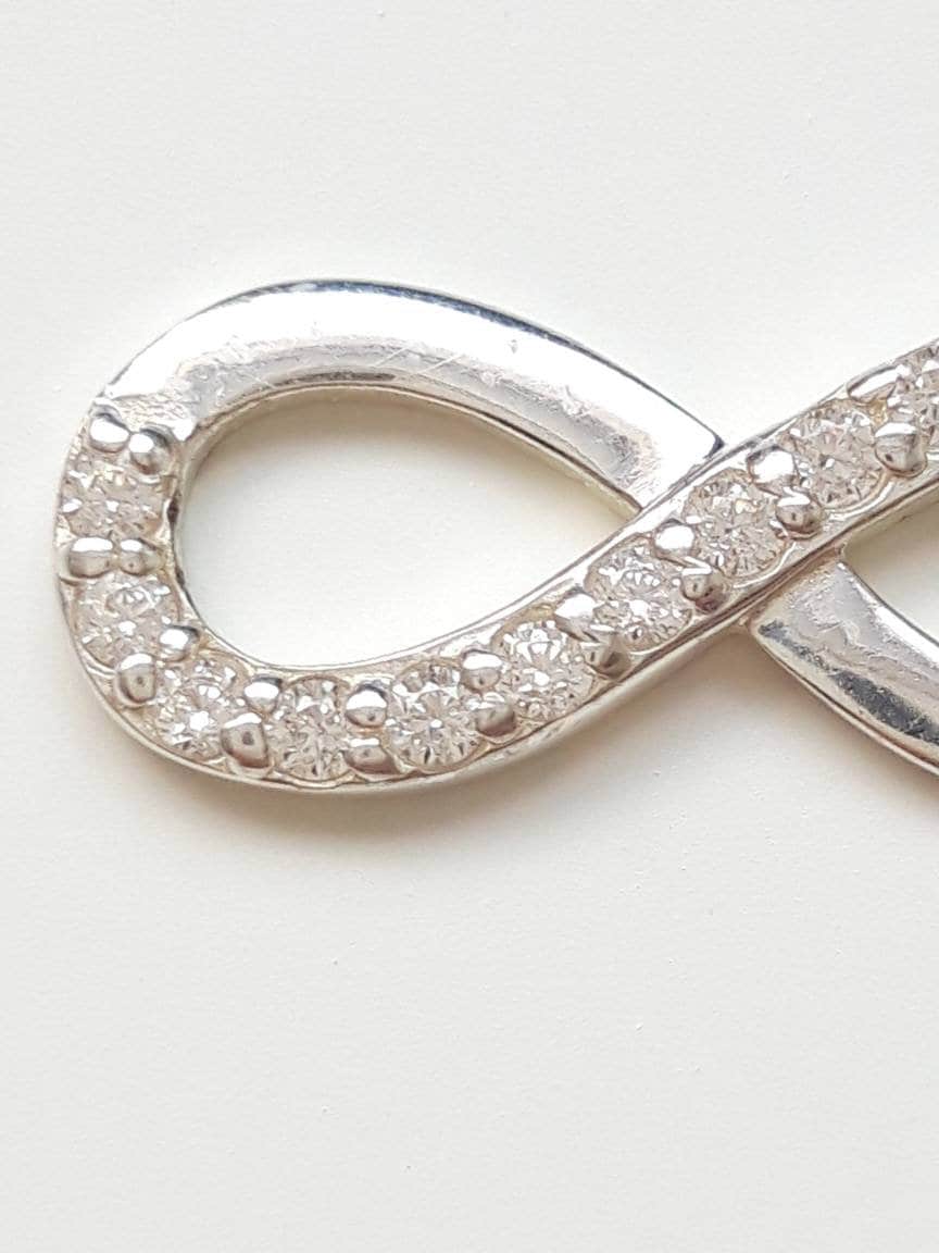 Sterling Silver CZ Set Infinity Bracelet - Figaro Chain 1.6mm 6