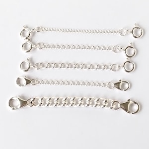 Sterling Silver Extender or Safety Curb Chain, 2 Clasps - Any Length 1" to 4" Small, Medium, Large and Extra Large