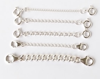 Sterling Silver Curb Safety Chain / Extender S M L & XL - 2 x Clasps 1" to 4"
