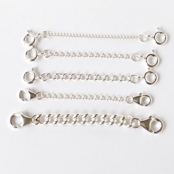 Sterling Silver Curb Safety Chain / Extender S M L & XL - 2 x Clasps 1" to 4"