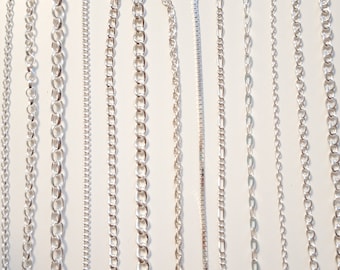 Sterling Silver Bracelet Chain Belcher Curb Rope Box Figaro Trace Hammered , Length 6" to 9" Inches