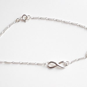 Sterling Silver Infinity Charm Bracelet, Figaro Chain, Any Length 6 to 9 image 2