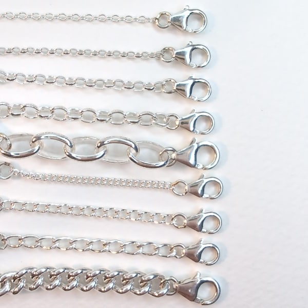 Sterling Silver Belcher Curb Trace Safety Chain / Extender - S M L XL - Lobster Clasps 1" to 3"