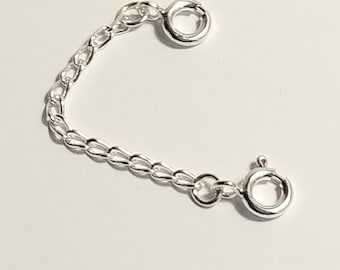 Sterling Silver Curb Safety Chain / Extender 2.3mm  - 2 x Bolt Ring Clasps 1" to 5"