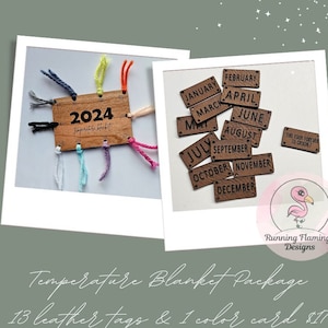 Temperatuurdekenpakket, temperatuurkleurenkaart, leren labels, gehaakte labels, haakgereedschap, garen