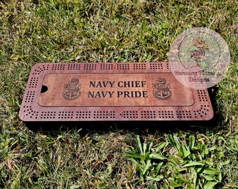 Cribbage board, navy chief gift, chief season, navy chief, military gift, engraved cribbage,wood cribbage board,navy pride,gift for military