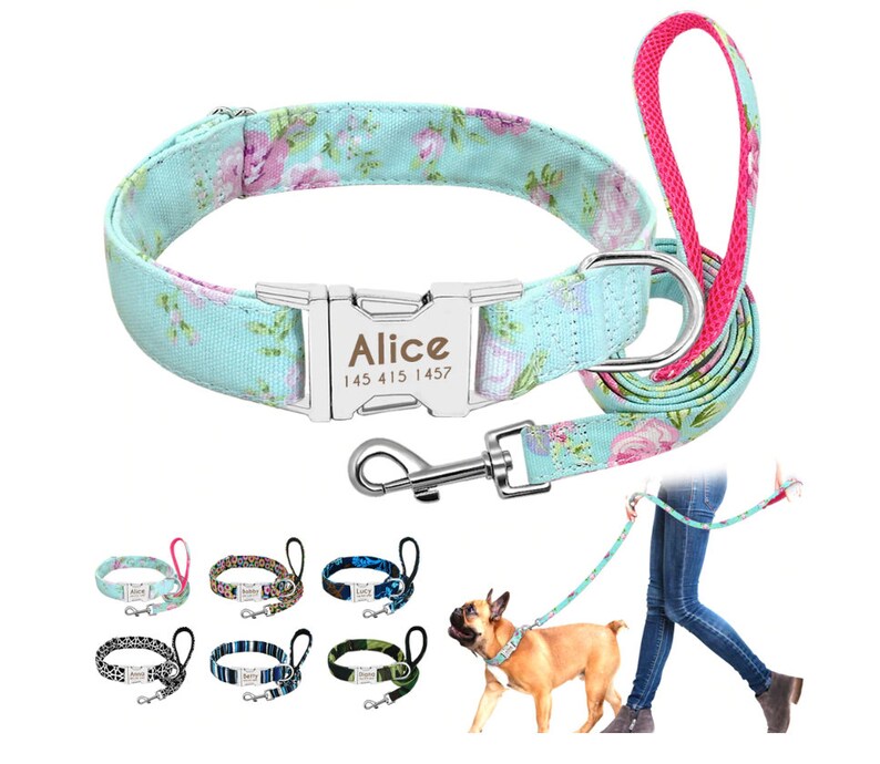 Engraved Dog Collar & Matching Leash Personalized Nylon Dog Etsy