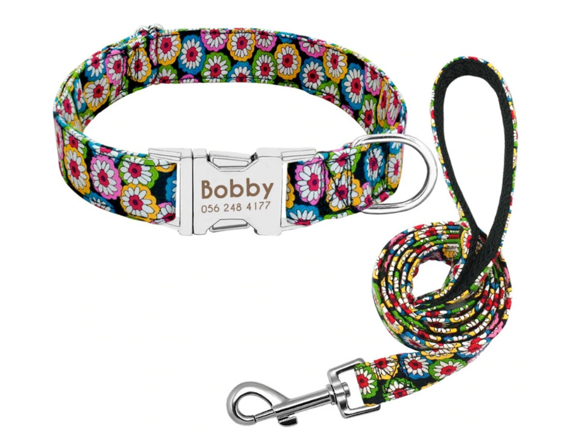 Engraved Dog Collar & Matching Leash Personalized Nylon Dog Etsy