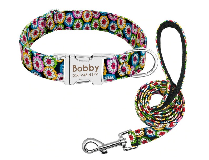 Engraved Dog Collar & Matching Leash Personalized Nylon Dog Etsy