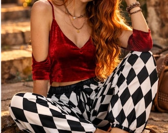 Harlequin Dream – Black & White Diamond Festival Pants