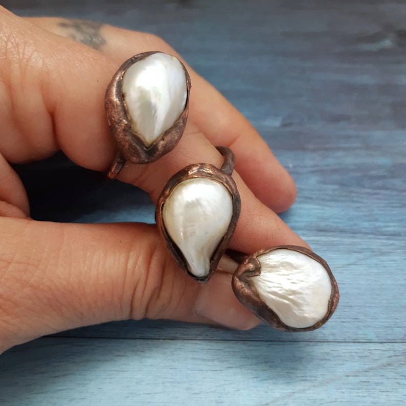 special day friend of the heart gifts for her engagement gift Copper ring and river pearls special rings elegant woman