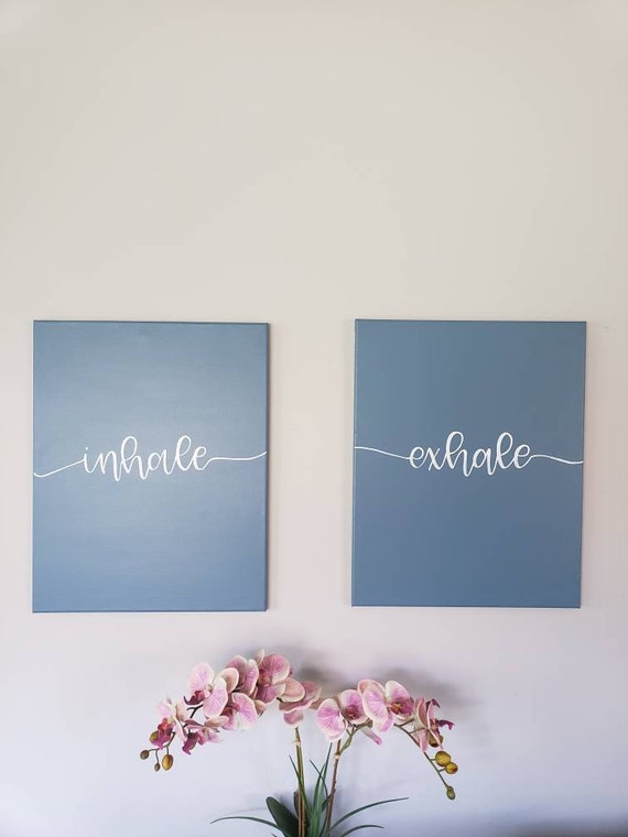 Inhale Exhale Canvas Wall Art Minimalist Wall Art Hunter Green Turquoise Wall Art Above Headboard Sign Master Bedroom Wall Art