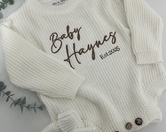 Personalised Chunky knit oversized Baby Romper | Soft | Baby Announcement | Baby Shower Gift | Custom | Embroidered Baby Grow