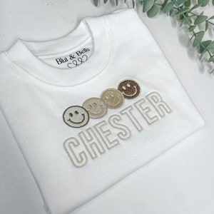 Kids Personalised Embroidered T-shirt | Smiley name