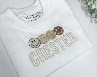 Kids Personalised Embroidered T-shirt | Smiley name