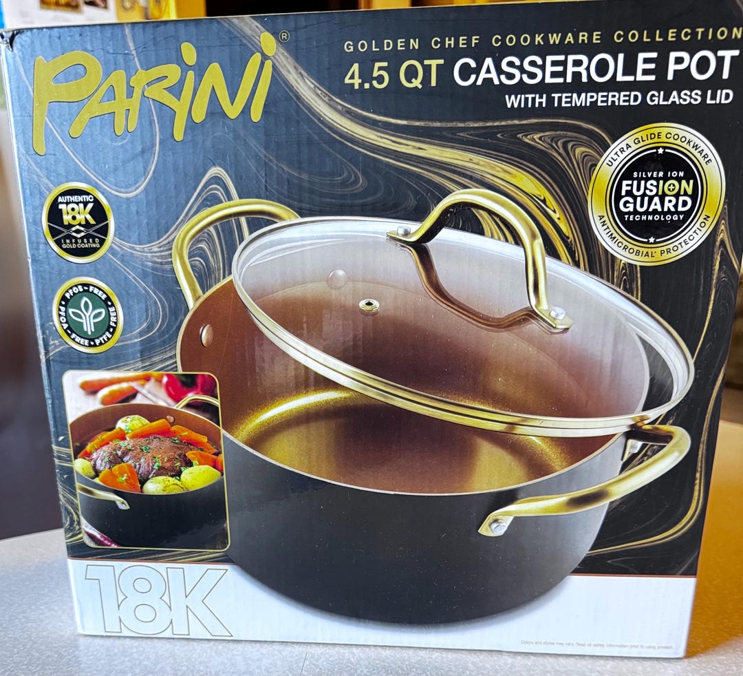 Timeless Cookware Collection Parini Parini Golden Cheff Collection 4.5 QT Casserole Pot With Tempered Glass ...
