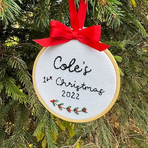 Hand embroidered 1st Christmas ornament