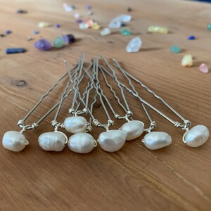 Set of Natural White Freshwater Baroque Pearl Hair Pins - Available in sets of 4,8,12 or 16 - Silver or Yellow Gold