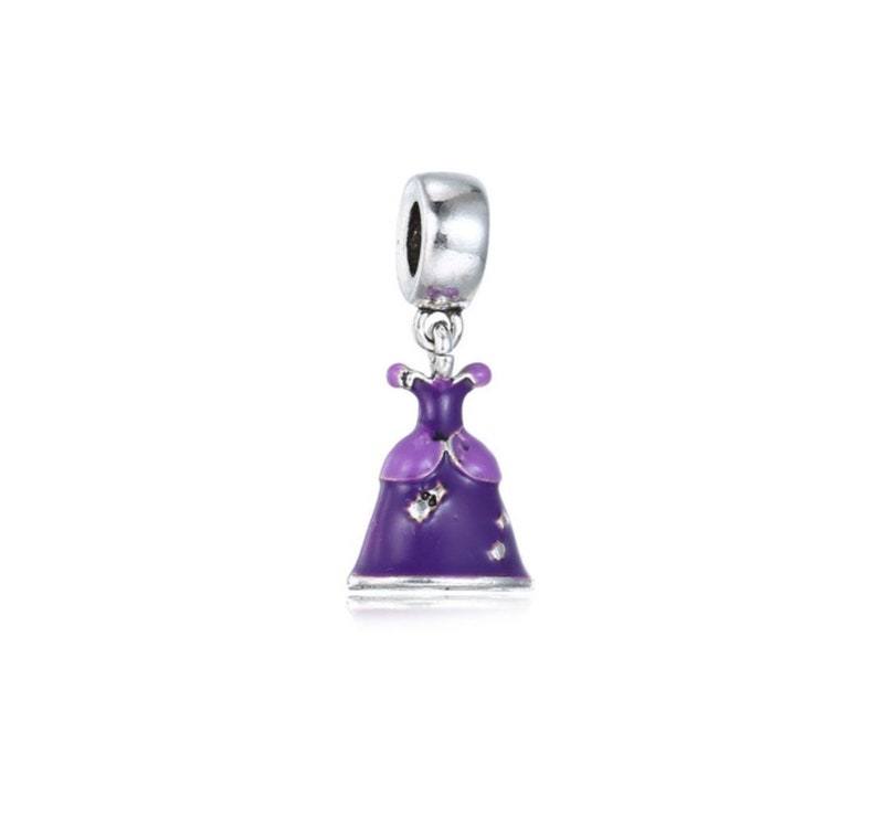 Silver Plated Jewelry Threaded Bead Princess Ballgown Cinderella Dress Charm Blue Enamel Fits Name Brand Charm Bracelets