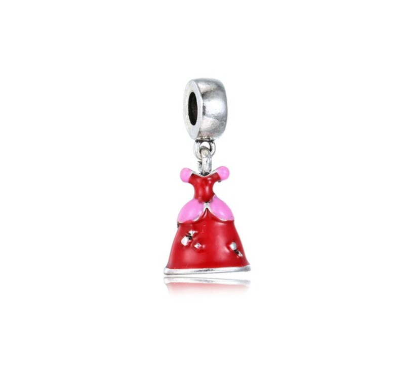 Silver Plated Jewelry Threaded Bead Princess Ballgown Cinderella Dress Charm Blue Enamel Fits Name Brand Charm Bracelets