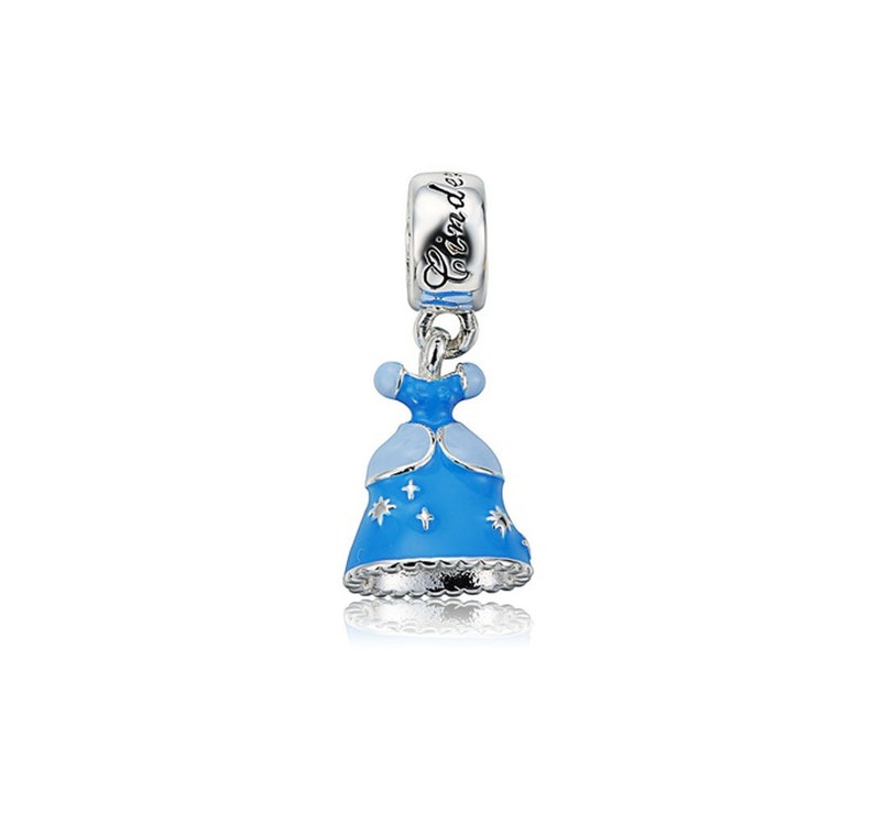 Silver Plated Jewelry Threaded Bead Princess Ballgown Cinderella Dress Charm Blue Enamel Fits Name Brand Charm Bracelets