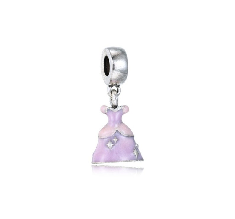 Silver Plated Jewelry Threaded Bead Princess Ballgown Cinderella Dress Charm Blue Enamel Fits Name Brand Charm Bracelets