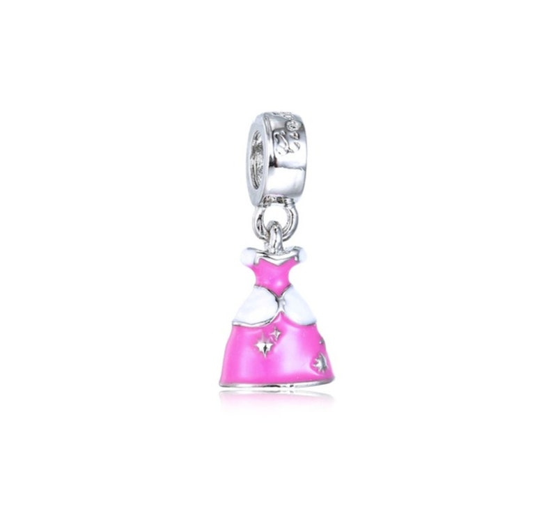 Silver Plated Jewelry Threaded Bead Princess Ballgown Cinderella Dress Charm Blue Enamel Fits Name Brand Charm Bracelets