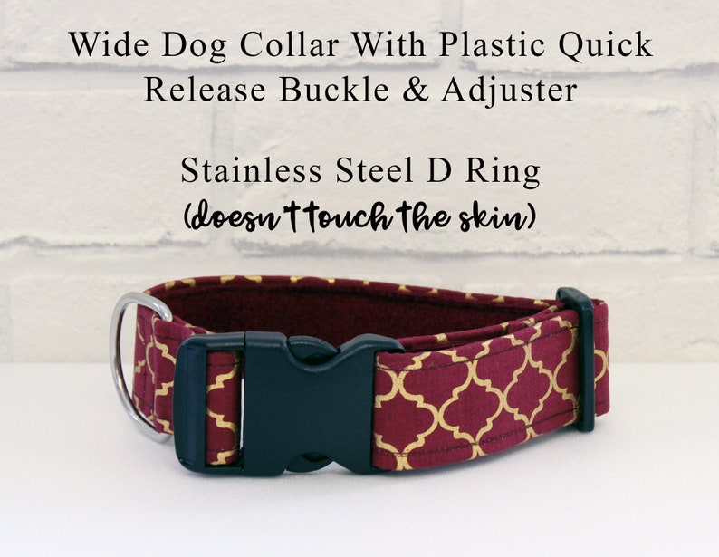 Fleece Lined Wide Moroccan Collar Greyhound Collar Luxurious Burgundy Collar Metallic Gold Collar Heavy Duty Collar Maroon Pet Collar