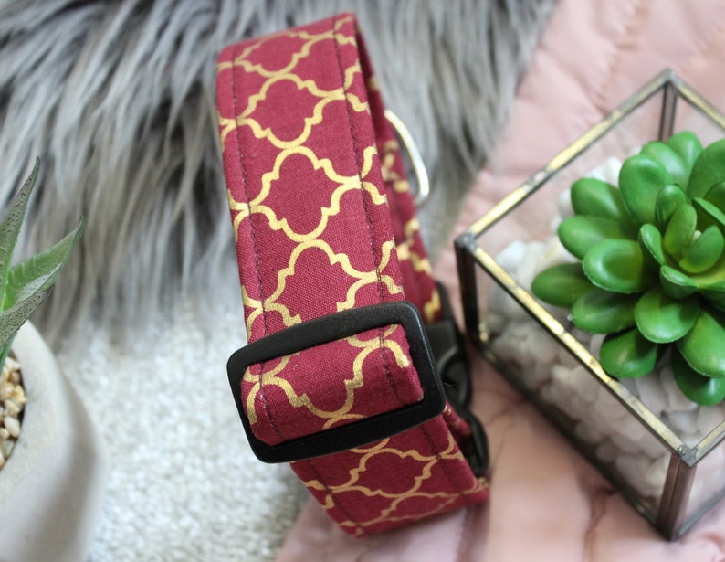 Fleece Lined Wide Moroccan Collar Greyhound Collar Luxurious Burgundy Collar Metallic Gold Collar Heavy Duty Collar Maroon Pet Collar
