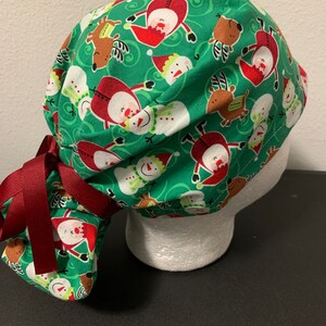 Women&#39;s Christmas Santa, Snowman, and Reindeer ponytail OR scrub cap