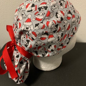 Women's Christmas doggie heads ponytail OR scrub cap
