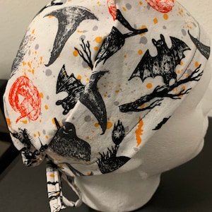 Halloween witch, bat, pumpkin, and ghost OR scrub cap