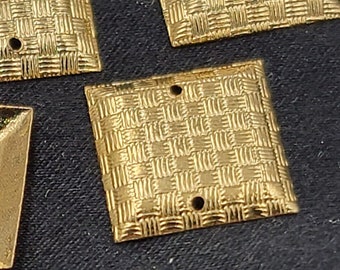Vintage embellishment, square shape,  woven pattern, metal embellishment, metal Decorations, 2 holes, 24 pieces
