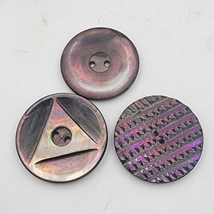 Botones vintage, botones de abulón, botones de concha, mediados de 1900, 25-27 mm, botones de concha gris, juego de tres