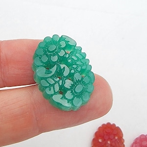 Cabochon ovale, cabochon in vetro vintage, cabochon a forma di fiore grande, abbellimento in vetro modellato, 25 x 18 mm, giapponese