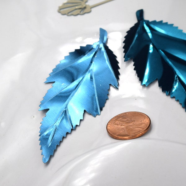 Vintage Leaf Sequins, Teal Leaf Sequins, 3 inch long, Large Leaf Sequin, Two Toned,78mm,  20 pieces