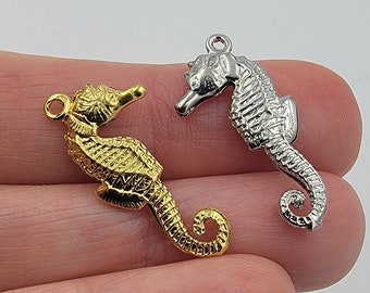 Vintage Seahorse Charms, Sea life Charms, Nautical Charms, Silver Seahorse, Gold Seahorse, 2-sided Seahorse charms, 6/12 pieces