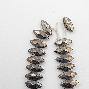 6x3 mm, Hematite Glass Sew On, Vintage Czech Glass, Antique Slider, Faceted Navette, Dome Shape with Flat back, Nail-head Bead, 24 pieces