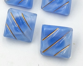 Vintage knop, 4 vierkante knoppen blauw Moonglow-glas, midden van de eeuw, blauw glas met gouden accenten, 4 knopen 1950-knop, 14 mm met schacht