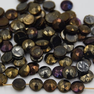 8mm Bronze Glass Sew On,Vintage Czech Glass, Early 1900&#39;s Glass Beads, Faceted Round Shape with Flat back, Nailhead Bead, 24 pieces
