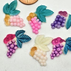 Druiven, Japans handgeschilderd fruit, cabochons, vintage celluloid, druiven met bladeren, 6 stuks, 22 mm