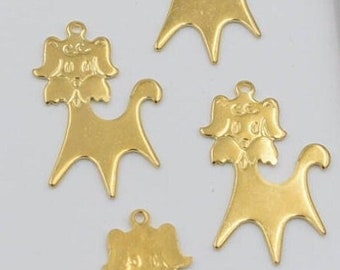 Dog Charms, Puppy Dog Charms, Vintage Dog, Pet Charms, Gold finish, Animal, Vintage Charms, 6 pieces