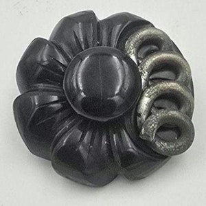 Large Vintage Button, Bakelite plastic, Flower Button,  Large Round button, Black and Silver,1930-1940&#39;s  Shank Button, 37mm, 1 7/16&quot;