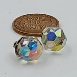 2 Vintage buttons, Aurora Borealis Crytal, Shank Button, Round with facets, 1940-1960&#39;s buttons, 3/8th&quot;