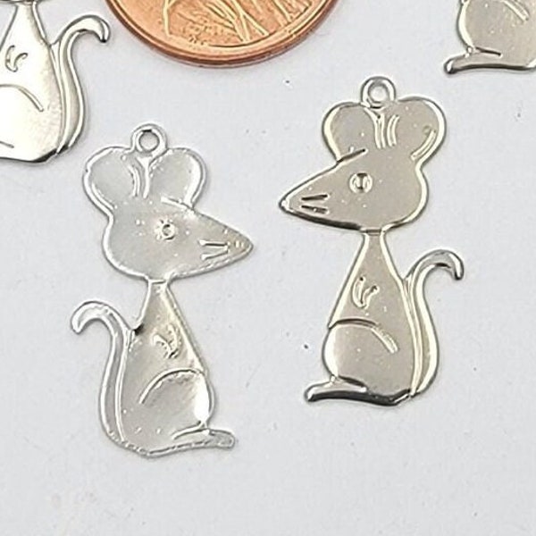 Vintage Mouse Charms, Silver Mouse, 22mm Mouse Charm, Vintage Mouse Charms, Holiday Charms, Mouse Embellishments, Silver Mouse Charms